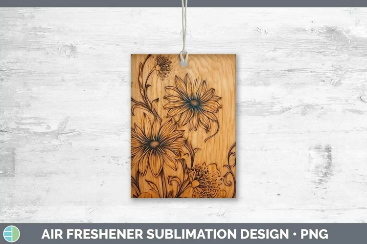 Wood Burned Flowers Aster Air Freshener Sublimation Car Fres