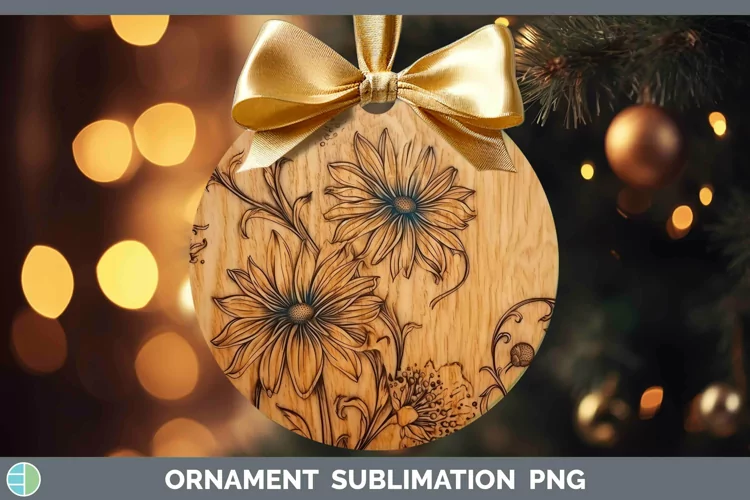 Wood Burned Flowers Aster Ornament Sublimation Bauble Design