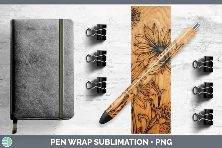 Wood Burned Flowers Aster Pen Wrap Sublimation Epoxy Pen Des