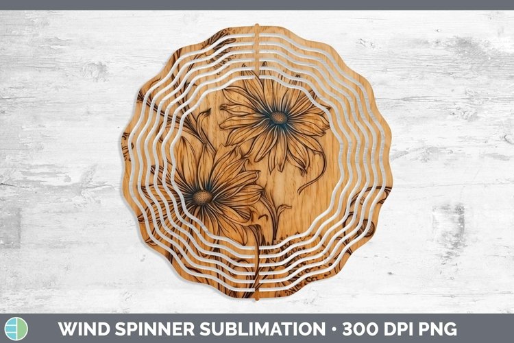 Wood Burned Flowers Aster Wind Spinner Sublimation Spinner D