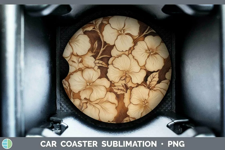 Wood Burned Flowers Begonia Car Coaster Sublimation Coaster