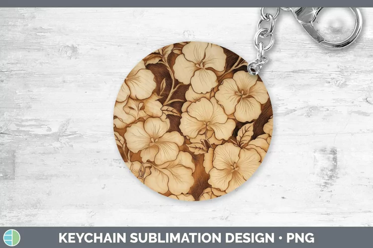 Wood Burned Flowers Begonia Keychain Sublimation Keyring Des