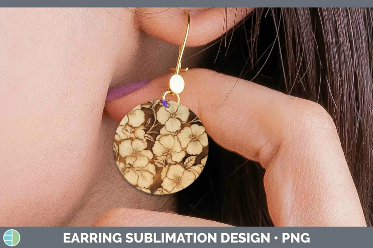 Wood Burned Flowers Begonia Round Earrings Sublimation Earri
