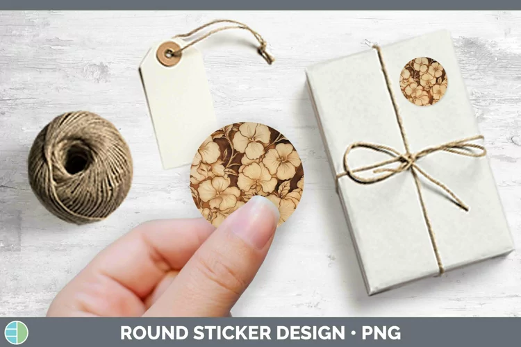 Wood Burned Flowers Begonia Stickers | Round Labels Designs