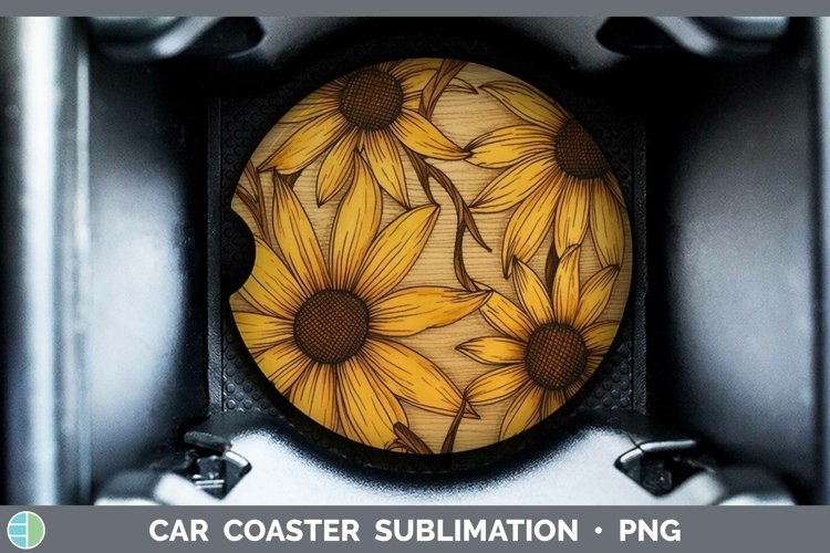 GorgeousWood Burned Flowers Car Coaster design.