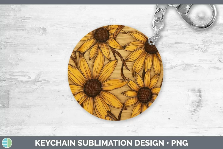 Wood Burned Flowers Black-eyed Susan Keychain Sublimation Ke