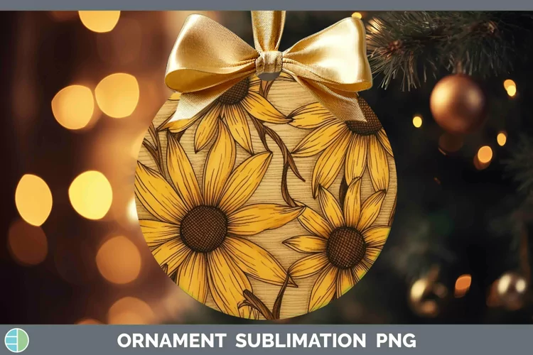 Wood Burned Flowers Black-eyed Susan Ornament Sublimation Ba
