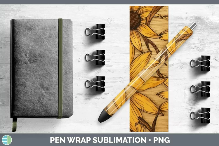 Wood Burned Flowers Black-eyed Susan Pen Wrap Sublimation Ep