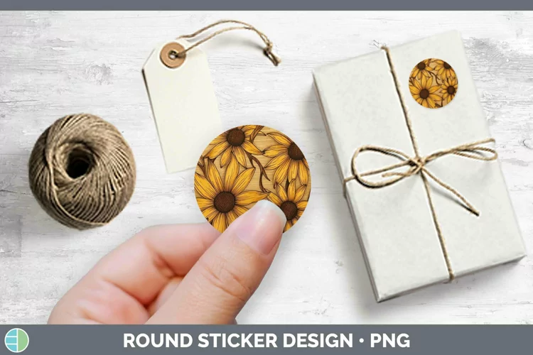 Wood Burned Flowers Black-eyed Susan Stickers | Round Labels