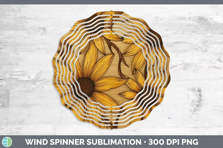 Wood Burned Flowers Black-eyed Susan Wind Spinner Sublimatio
