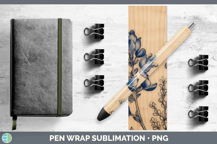 Wood Burned Flowers Bluebonnet Pen Wrap Sublimation Epoxy Pe