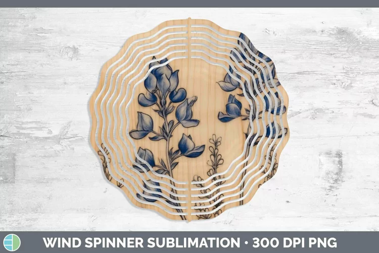 Wood Burned Flowers Bluebonnet Wind Spinner Sublimation Spin