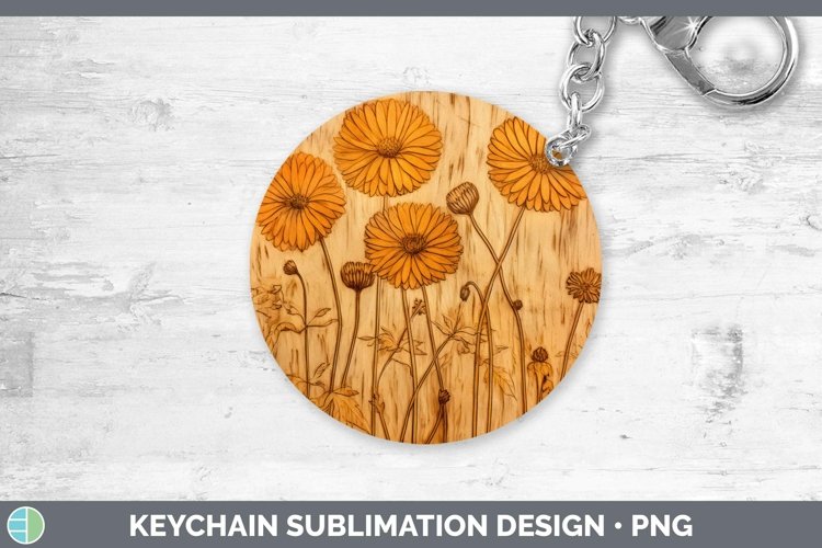 GorgeousWood Burned Flowers Keychain design.