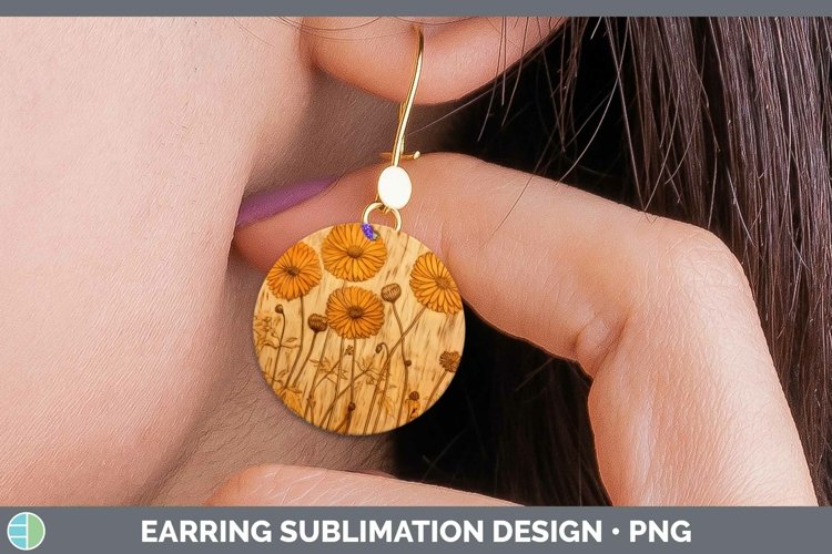 GorgeousWood Burned Flowers Round Earrings design.