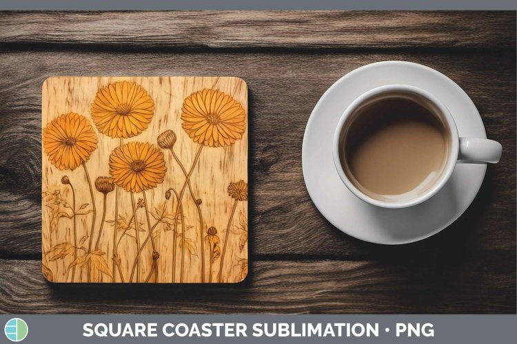 GorgeousWood Burned Flowers Square Coaster design.