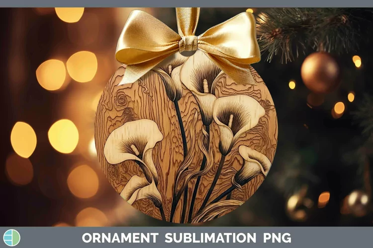 Wood Burned Flowers Calla Lily Ornament Sublimation Bauble D