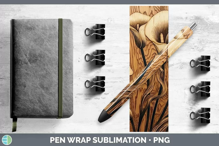 Wood Burned Flowers Calla Lily Pen Wrap Sublimation Epoxy Pe
