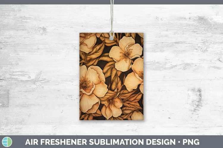 Wood Burned Flowers Camellia Air Freshener Sublimation Car F
