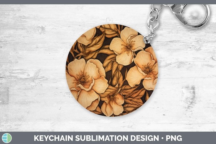 Wood Burned Flowers Camellia Keychain Sublimation Keyring De