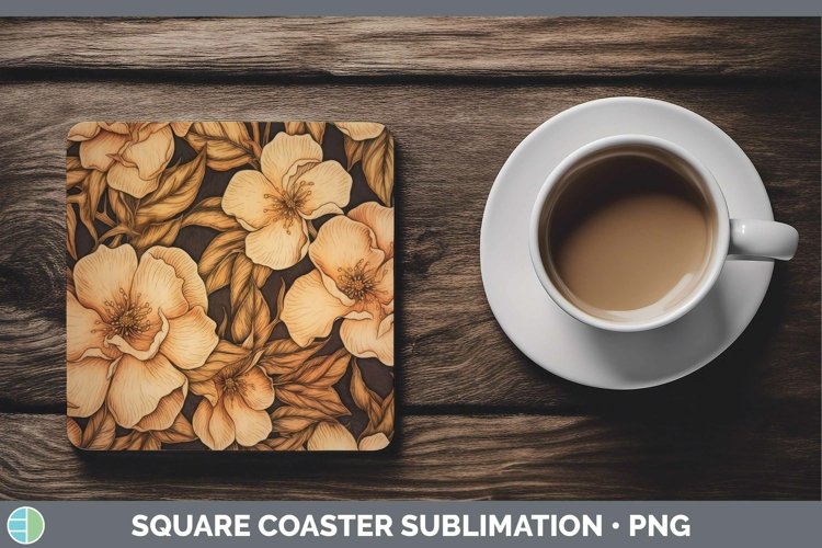 GorgeousWood Burned Flowers Square Coaster design.