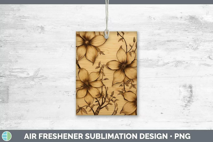 Wood Burned Flowers Clematis Air Freshener Sublimation Car F