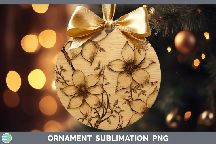 Wood Burned Flowers Clematis Ornament Sublimation Bauble Des