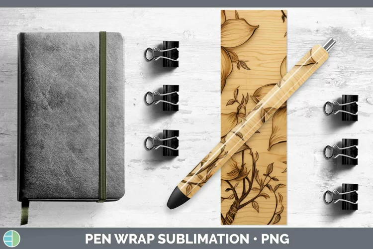 Wood Burned Flowers Clematis Pen Wrap Sublimation Epoxy Pen