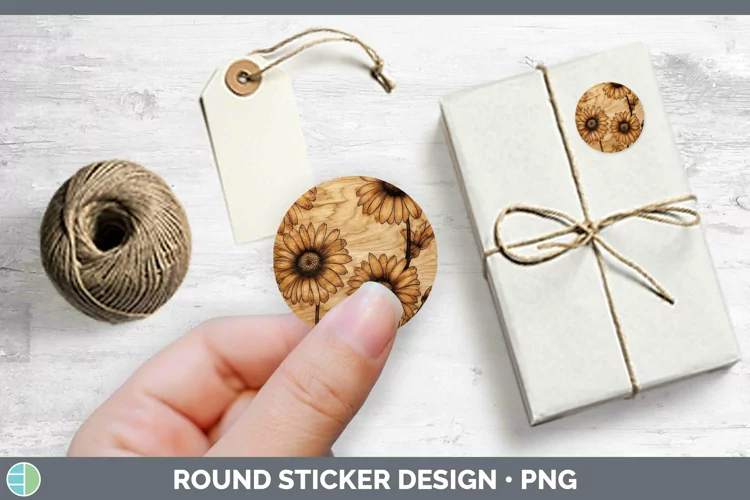Wood Burned Flowers Daisy Stickers | Round Labels Designs