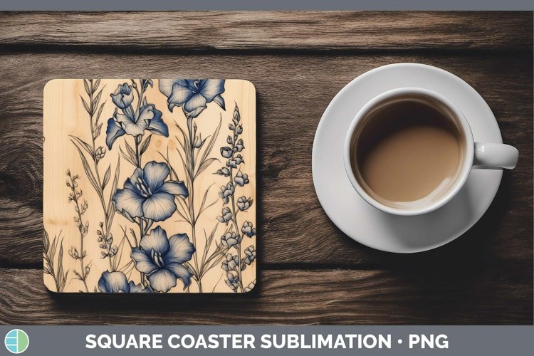 GorgeousWood Burned Flowers Square Coaster design.