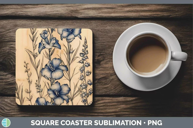 Wood Burned Flowers Delphinium Square Coaster Sublimation Co