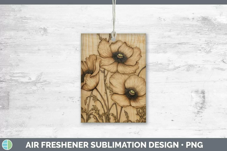 Wood Burned Flowers Anemone Air Freshener Sublimation