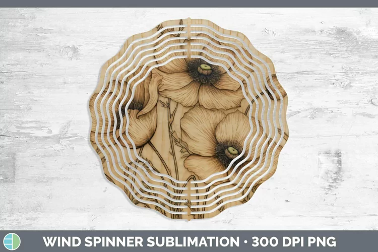 Wood Burned Flowers Anemone Wind Spinner Sublimation