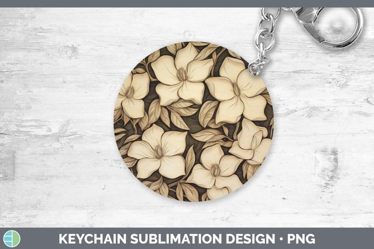 Wood Burned Flowers Gardenia Keychain Sublimation Keyring De