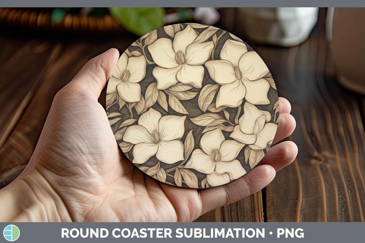 GorgeousWood Burned Flowers Round Coaster design.