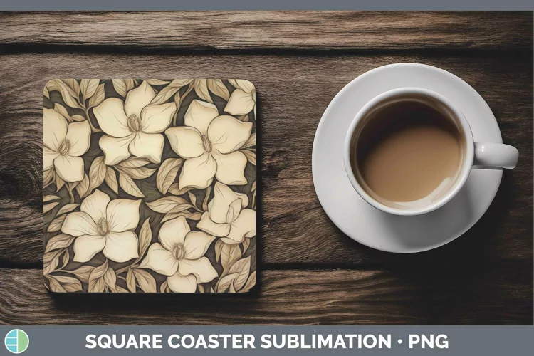 Wood Burned Flowers Gardenia Square Coaster Sublimation Coas