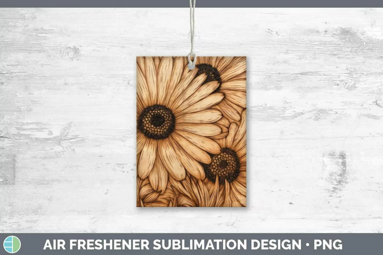 Wood Burned Flowers Gerbera Daisy Air Freshener Sublimation