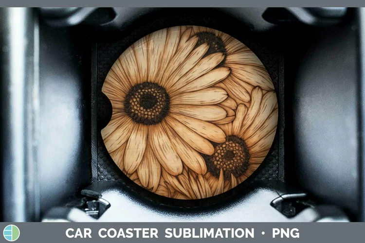 Wood Burned Flowers Gerbera Daisy Car Coaster Sublimation Co
