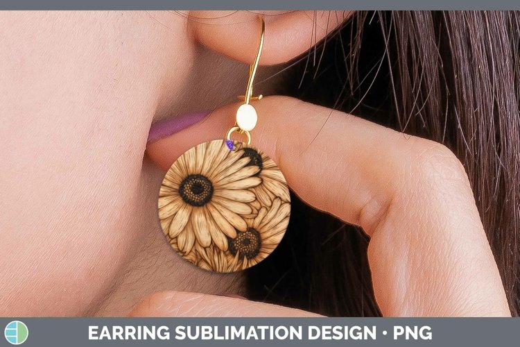 GorgeousWood Burned Flowers Round Earrings design.
