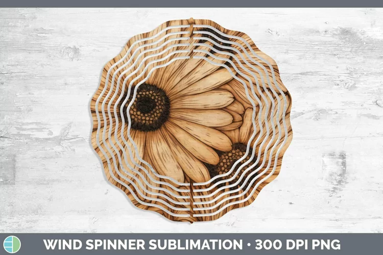Wood Burned Flowers Gerbera Daisy Wind Spinner Sublimation S