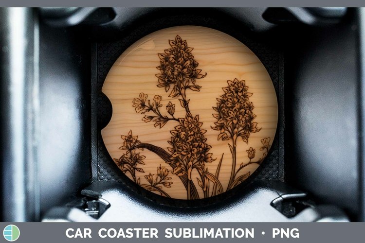 GorgeousWood Burned Flowers Car Coaster design.