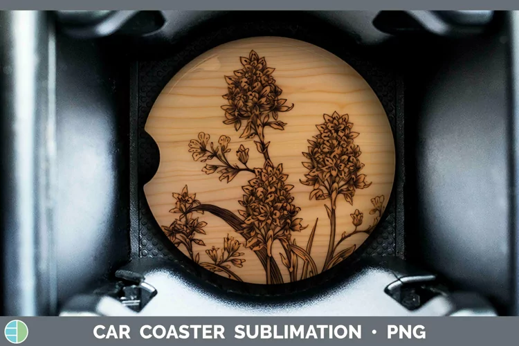 Wood Burned Flowers Hyacinth Car Coaster Sublimation Coaster