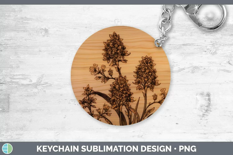 Wood Burned Flowers Hyacinth Keychain Sublimation Keyring De