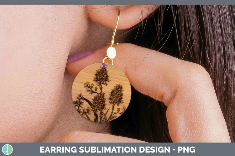 Wood Burned Flowers Hyacinth Round Earrings Sublimation Earr