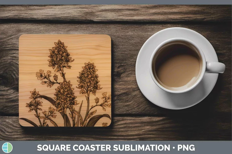 Wood Burned Flowers Hyacinth Square Coaster Sublimation Coas