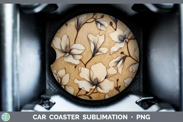 GorgeousWood Burned Flowers Car Coaster design.
