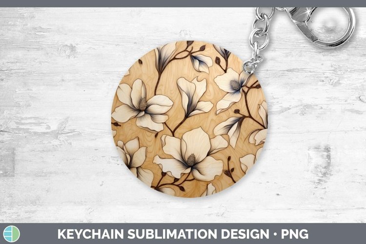 Wood Burned Flowers Magnolia Keychain Sublimation Keyring De