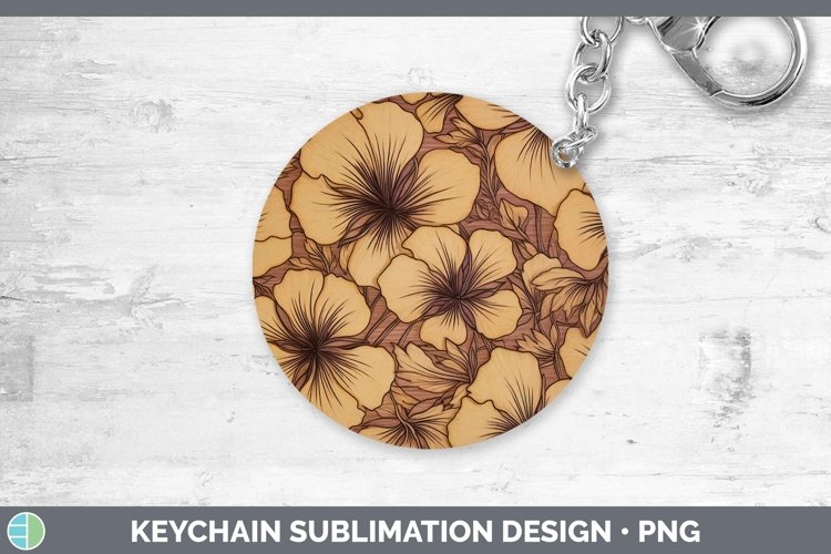 Wood Burned Flowers Petunia Keychain Sublimation Keyring Des