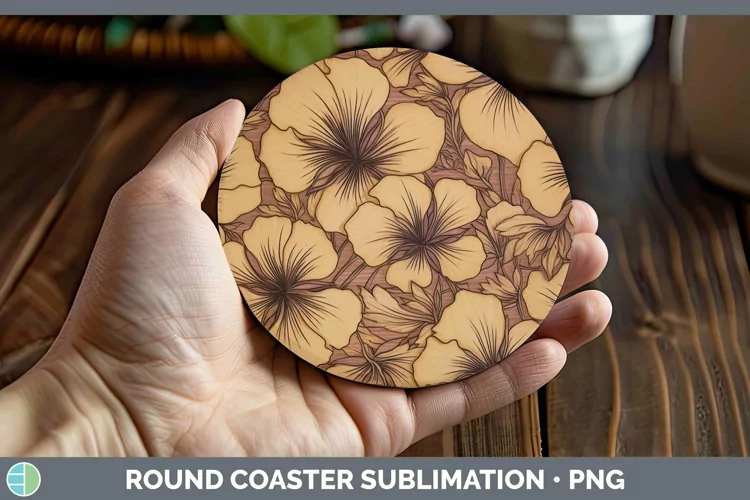 Wood Burned Flowers Petunia Round Coaster Sublimation Coaste