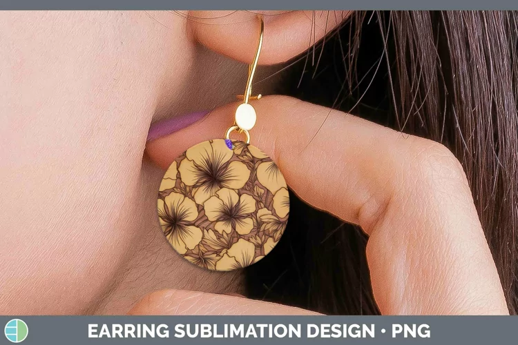 Wood Burned Flowers Petunia Round Earrings Sublimation Earri