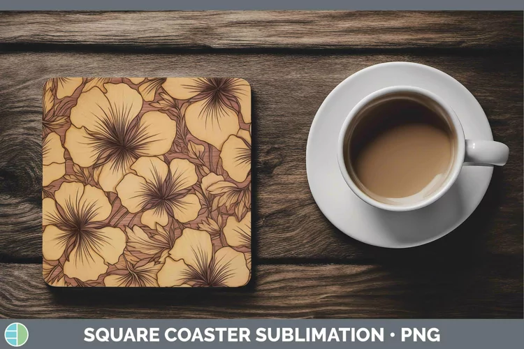 Wood Burned Flowers Petunia Square Coaster Sublimation Coast